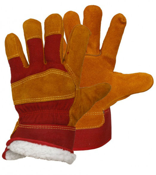 Перчатки спилковые комбинированные утепленные желтые с красным