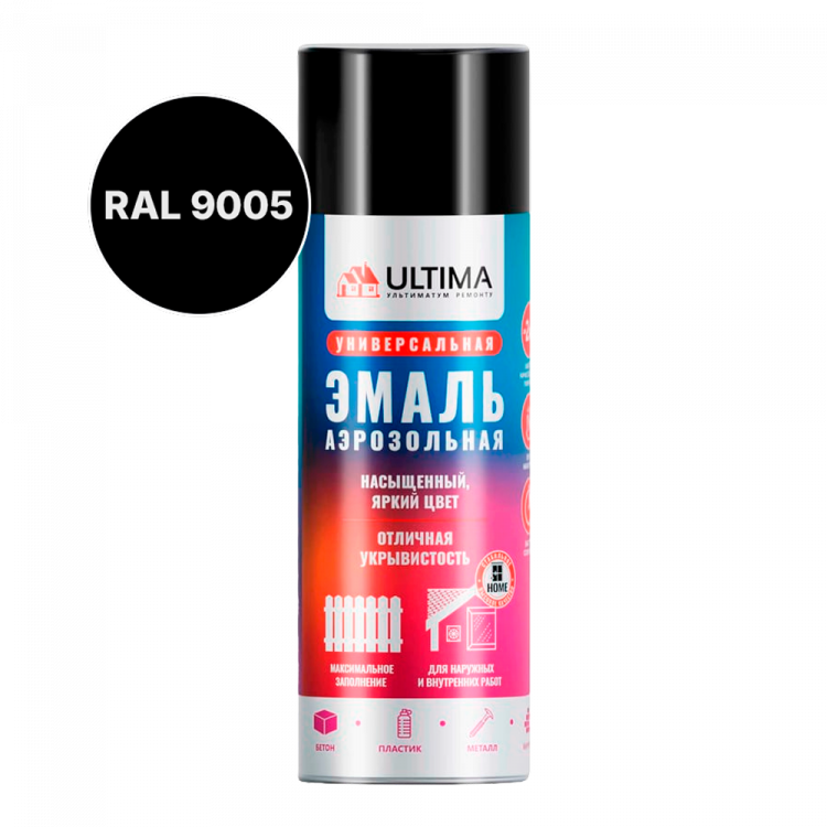 RAL 9005 Эмаль аэрозольная 520мл универсальная черный матовый Ultima
